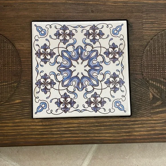 Vintage Wooden Large Coaster with Tiling - Picture 4 of 8